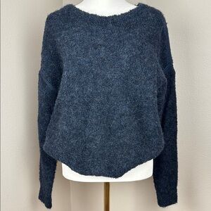 Poetry Alpaca Blend Heathered Navy Blue Bouclé Sweater, Size 6
